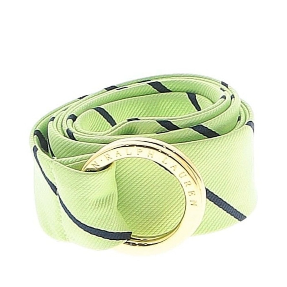 Ralph Lauren Lime Green and Navy Striped Fabric Belt with Gold Ring Buckle 41"